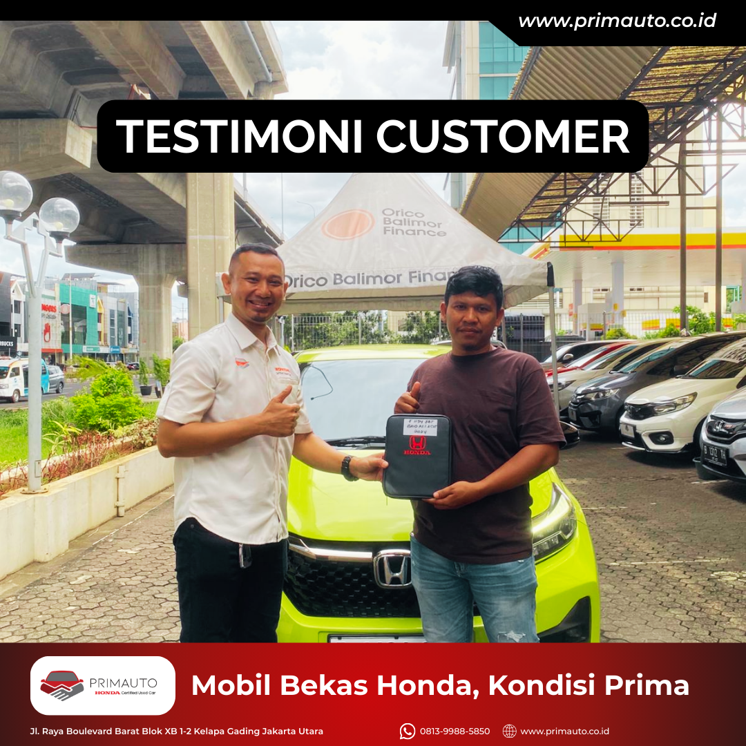 Terima kasih Pak Adi atas kepercayaannya memilih PRIMAUTO! 🙏
Selamat atas mobil barunya, Honda Brio RS 2024🤝
Semoga perjalanan Pak Adi selalu aman, nyaman, dan menyenangkan bersama mobil impian🚘✨

Cari mobil bekas berkualitas & proses mudah seperti Pak Adi?
Langsung ke PRIMAUTO aja!
