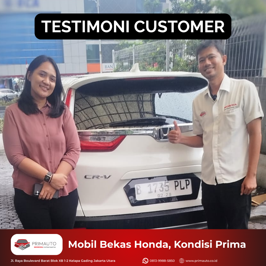 Terima kasih ibu Koni atas kepercayaannya memilih PRIMAUTO! 🙏
Selamat atas mobil barunya, Honda CR-V 🤝
Semoga perjalanan Ibu selalu aman, nyaman, dan menyenangkan bersama mobil impian 🚘✨

Cari mobil bekas berkualitas & proses mudah seperti Ibu Koni?
Langsung ke PRIMAUTO aja!